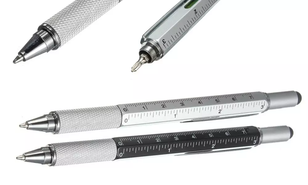 Multi-Functional Ballpoint Pen with Integrated Screwdriver, Ruler/Scale, Level, and Stylus - Primary Image