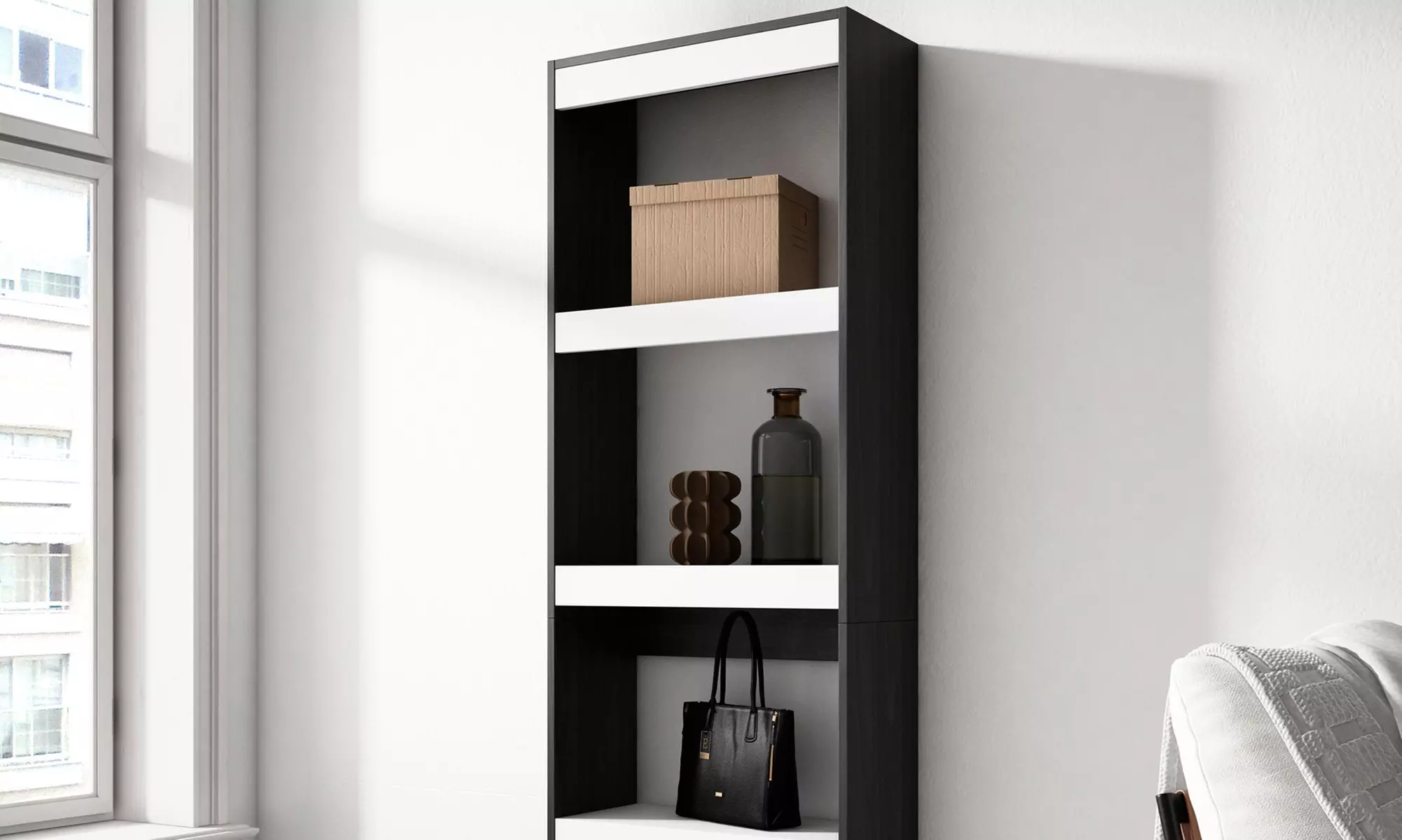 Elegante estantería de madera porosa; 60cm x 186cm x 25cm