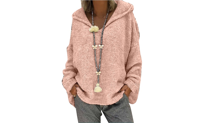 Image 12: Women's V-Neck Hoodie Sweater