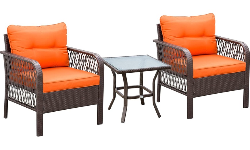 Image 12: Outsunny Woven Bistro Set with 2 Chairs and Table, Choice of Styles