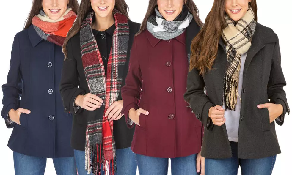 Haute Edition Women's Wool-Blend Car Coat with Free Gift Scarf. Plus Sizes Available. - Primary Image