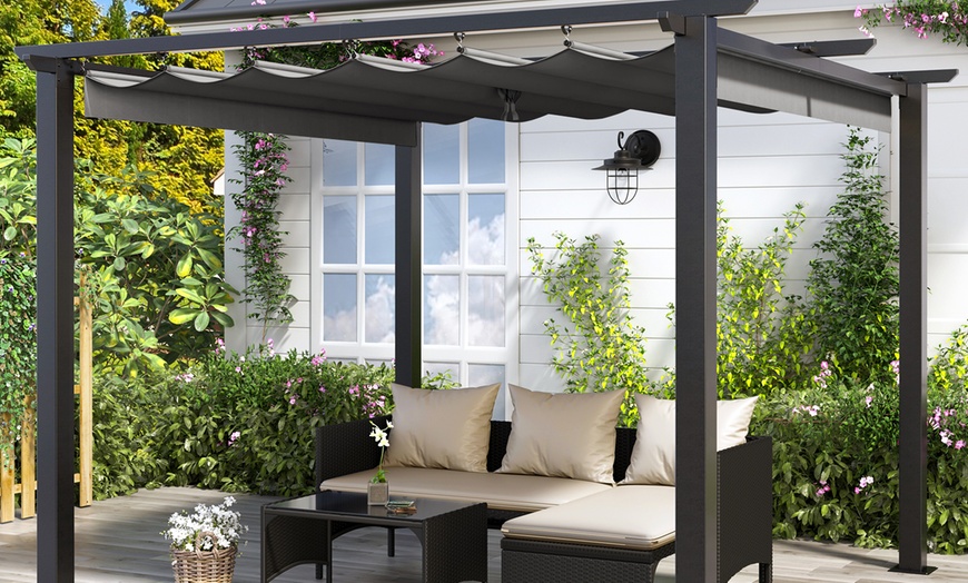 Image 4: 3m x 3m Pergola with Retractable Sun Shade Canopy