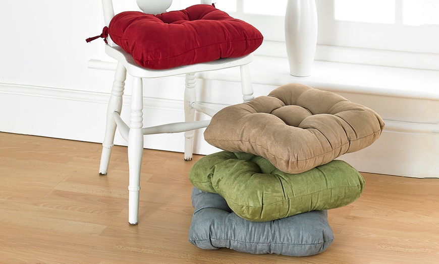 Image 1: Four Faux Suede Chair Cushions