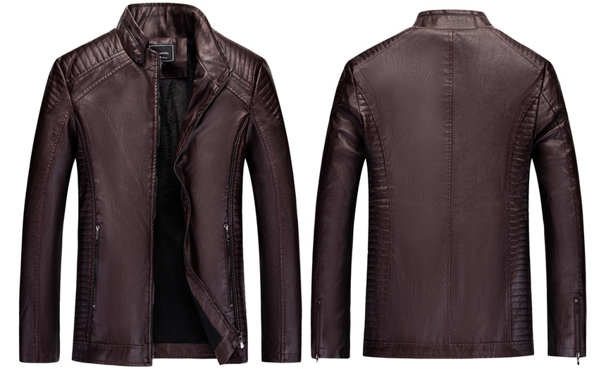 Image 6: Men's Faux Leather Biker Jacket