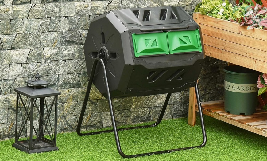 Image 1: Outsunny Dual Chamber 360° Rotating Composter
