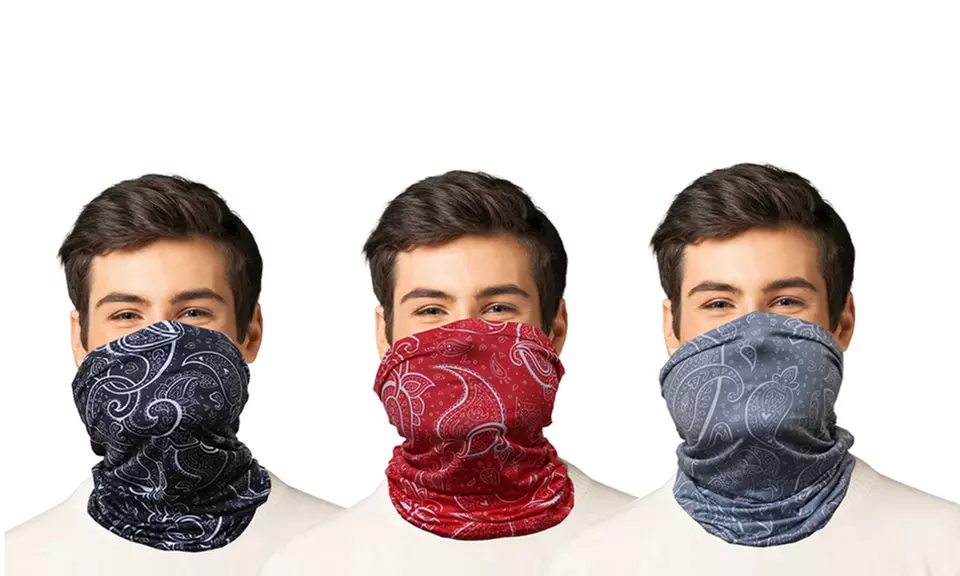 Breathable Washable Face Mask Stretchable Neck Bandanas (3-Pack) - Second Medium