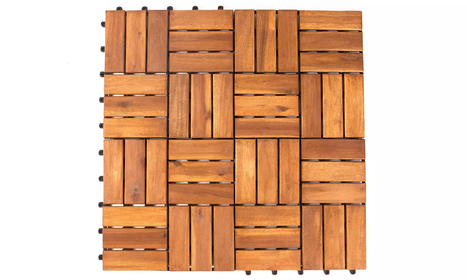 Ensemble de 9 ou 27 caillebotis emboîtables en bois d'acacia 30 x 30 x 2,4 cm pour terrasses et balcons - Primary Image