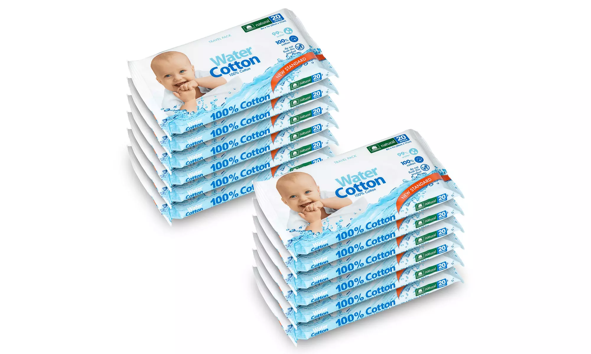 100% Cotton Biodegradable Wet Baby Wipes (20-Count) (1-, 3-, 6-, 12-Pack) - Second Medium