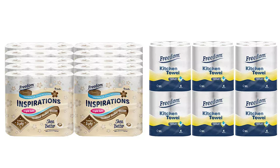 45 or 90 Rolls of Freedom Three-Ply Toilet Paper and 24 Two-Ply Rolls of Kitchen Towels - Image 4
