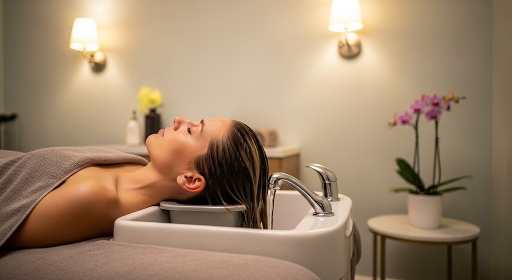 Headspa-Entspannungskur inkl. Massage auf elektrischen Massageliege