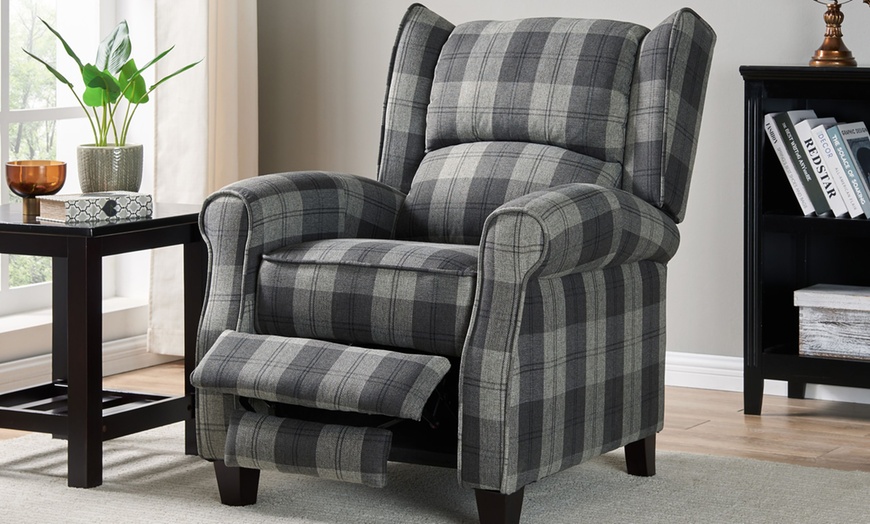 Image 4: Tartan Fabric Recliner Armchair