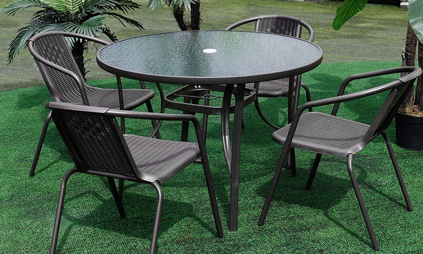 Image 4: Four Packs of Outdoor Patio Metal Wicker Stackable Dining Chairs 