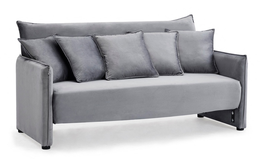 Image 2: Spencer Three-Seater Velvet-Touch Sofa Bed