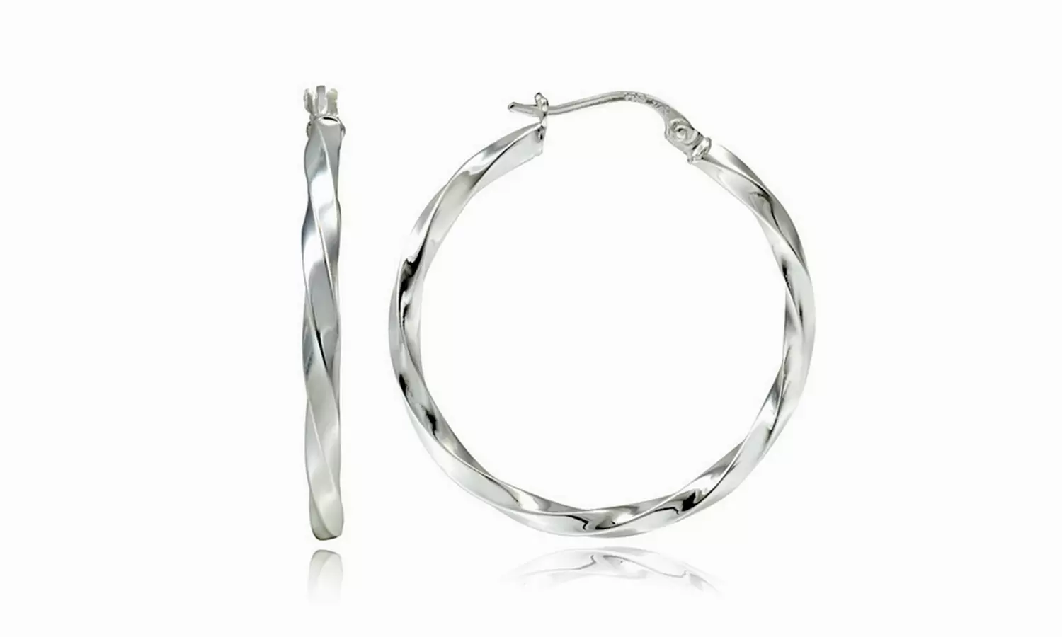 Sterling Silver 2mm Twist Round Hoop Earrings, 30mm