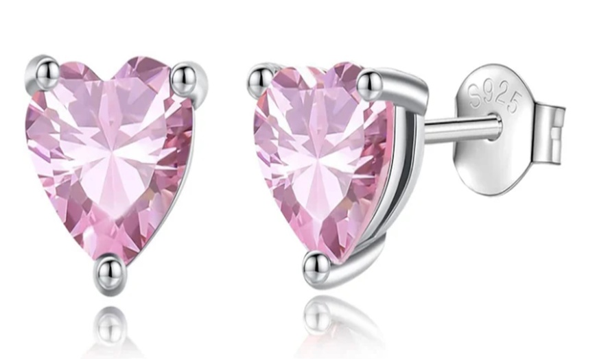 Image 4: The Cutest Earring: Solid Sterling Silver- Gemstone Heart Studs
