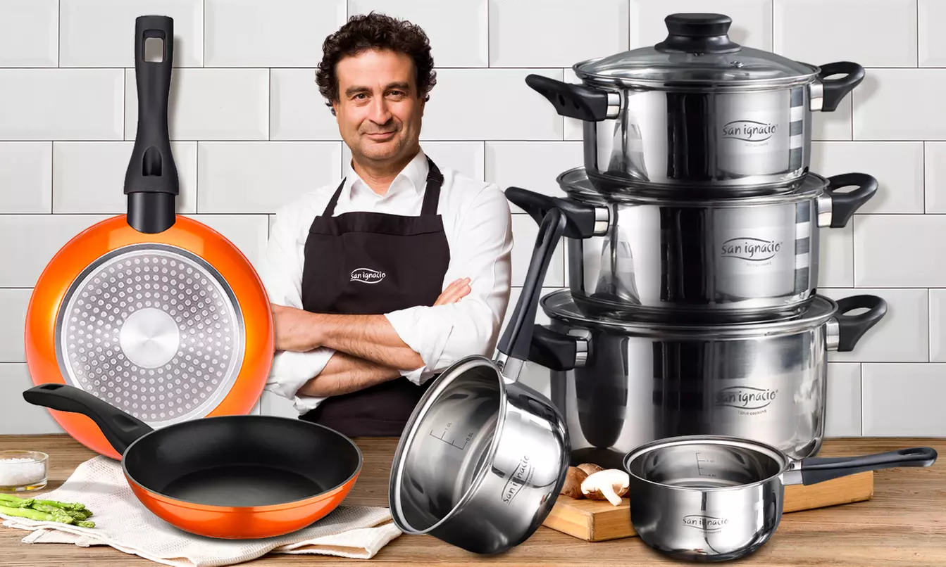 Batería San Ignacio con 2 cazos, 2 ollas, una cacerola y 2 sartenes - Primary Image