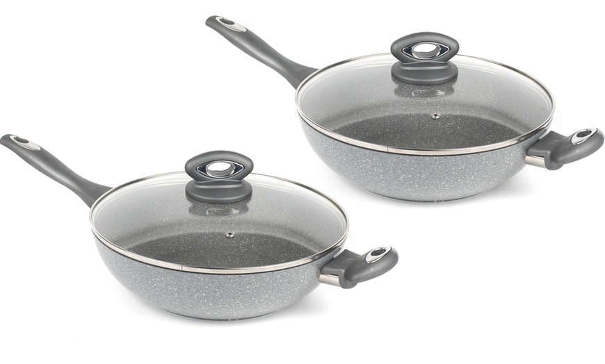 Image 11: One or Two Salter Marble Collection Non-Stick 28cm Woks