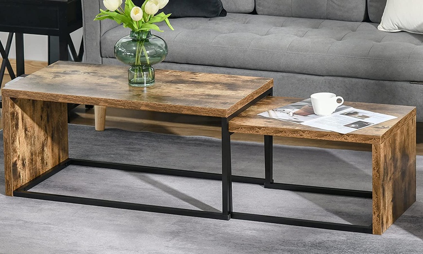 Image 3: HomCom Set of Two Industrial-Style Coffee Tables