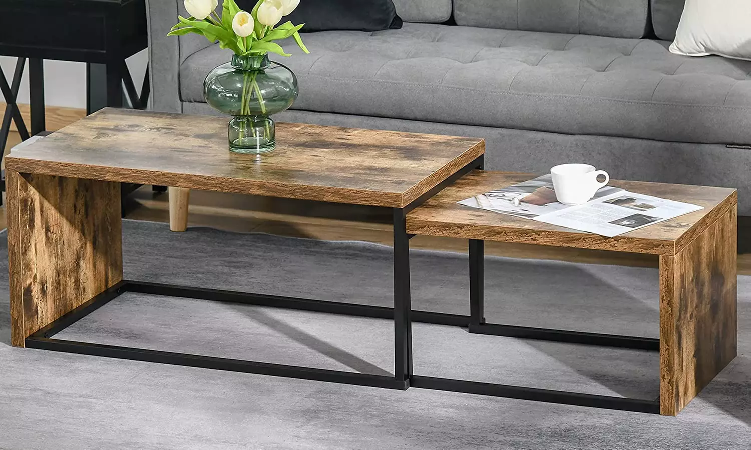 HomCom Set of Two Industrial-Style Coffee Tables