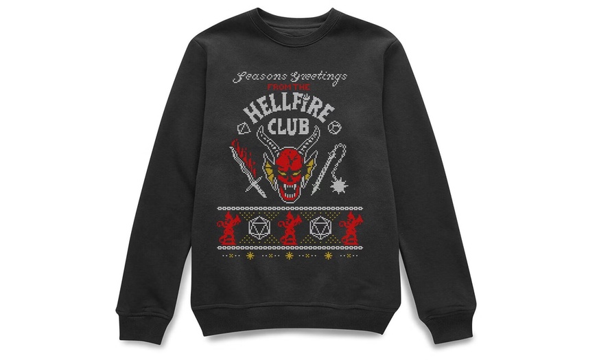 Image 1: Official Licensed Stranger Things Hellfire Club Christmas Jumper 