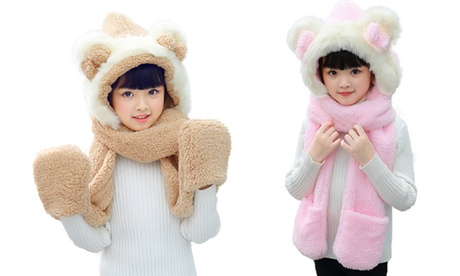 Accessoire en polaire pour enfant 3 en 1 : écharpe, bonnet et gants