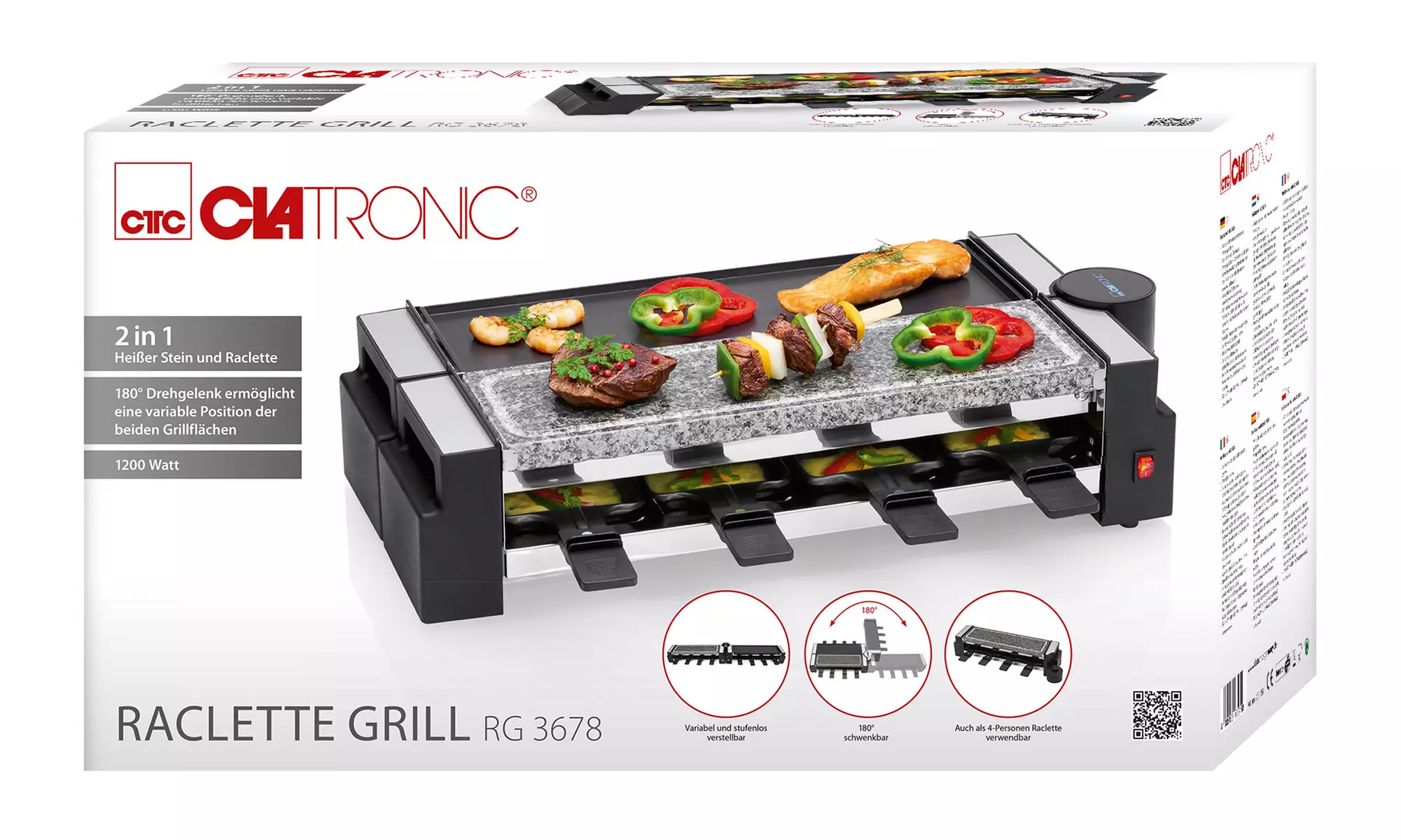 Grill à raclette avec plaque en fer pivotante