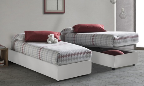 Letto di design Sommier con contenitore in ecopelle, disponibile con materasso in memory opzionale
