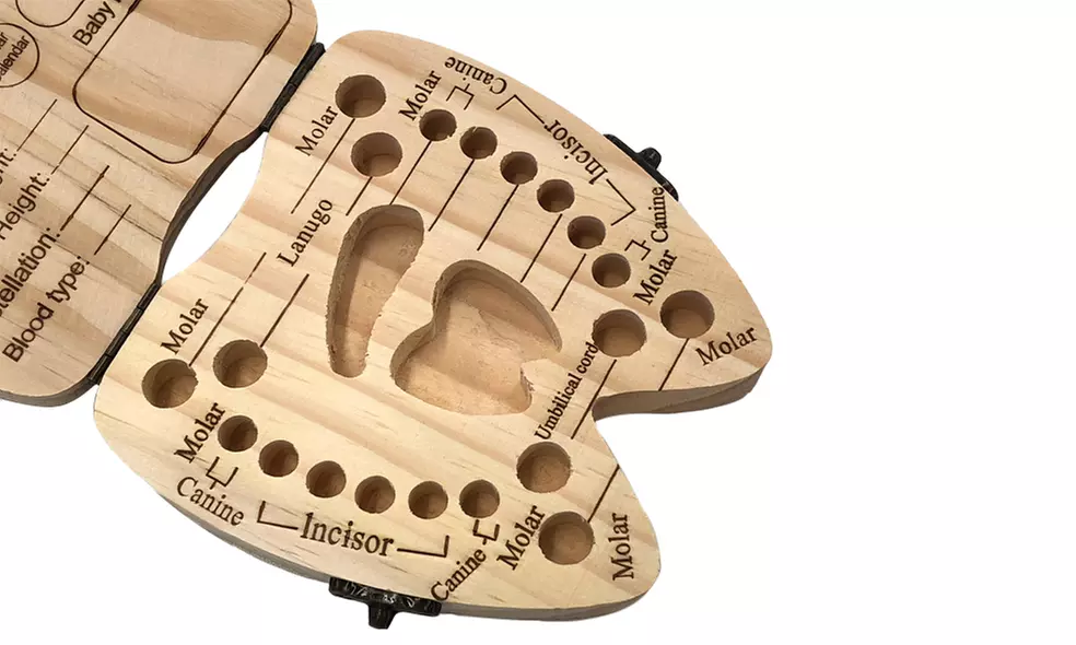 1 ou 2 boîtes à dents de lait en bois avec motif gravé pour fille et garçon - Second Medium