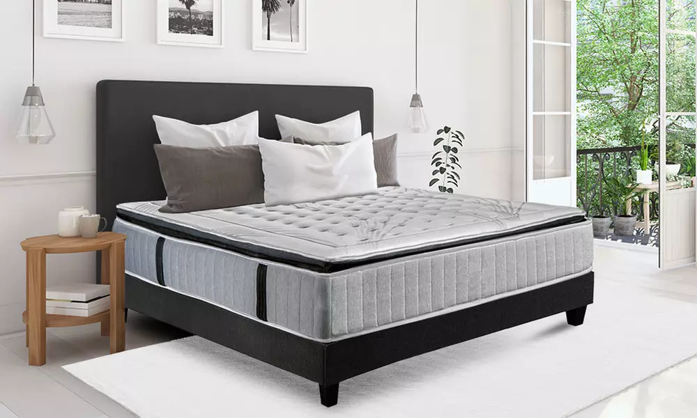 Matelas à ressorts ensachés et en mousse à mémoire de forme avec base de lit à lattes triangulaires - Primary Image