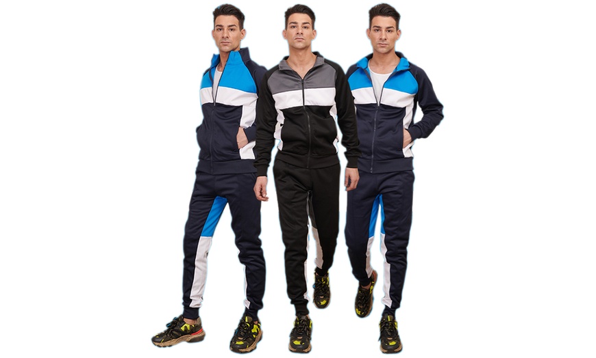 Image 1: Men's Panelled Zip-through Collared Tracksuit