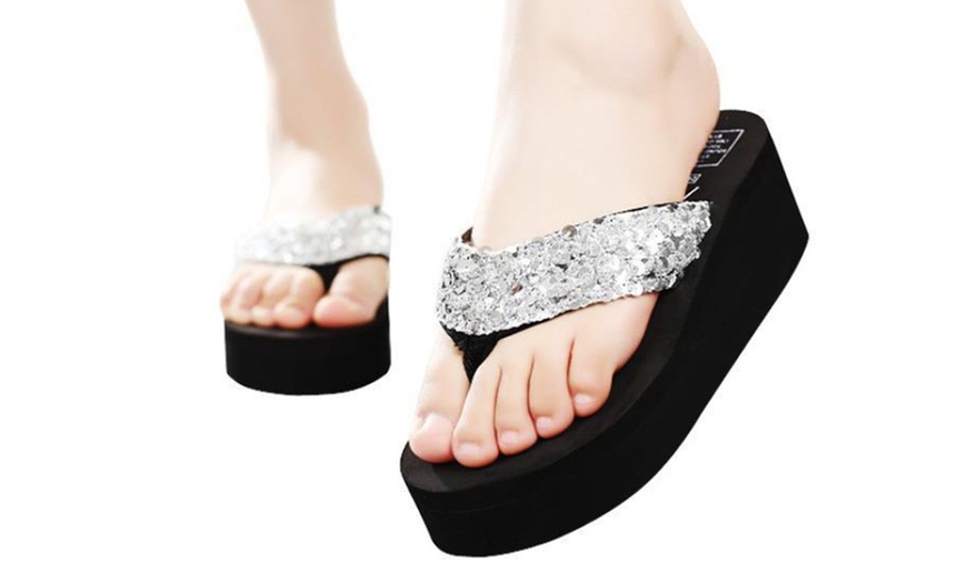 Image 4: Sequin Platform Flip Flops