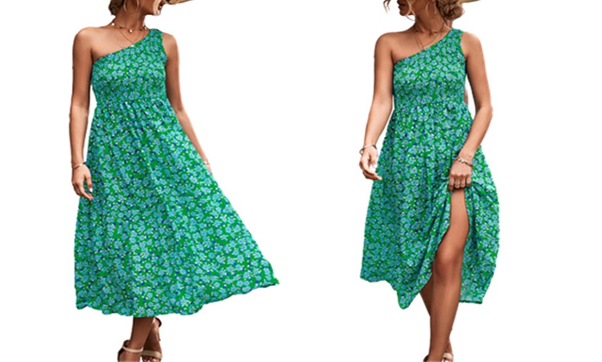 Image 4: Women's One-Shoulder Floral Boho-Style Midi Dress