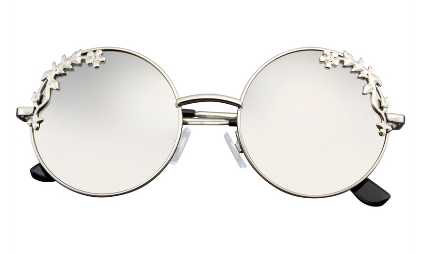Image 12: Emblem Eyewear - Womens Flower Floral Boho Round Mirror Womens Sunglasses