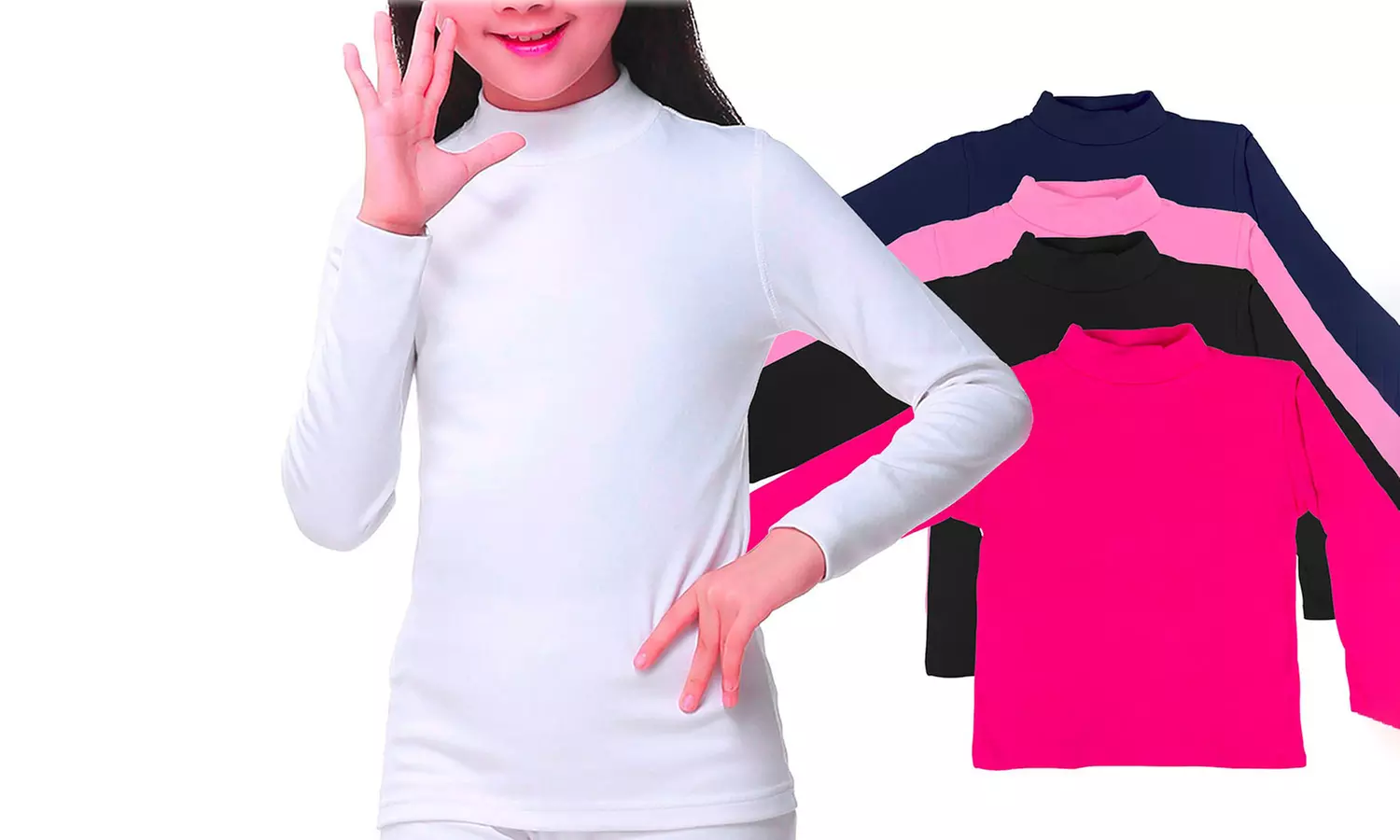 Pack 5 sous-pulls fille col cheminée, doublure intérieure polaire - Primary Image