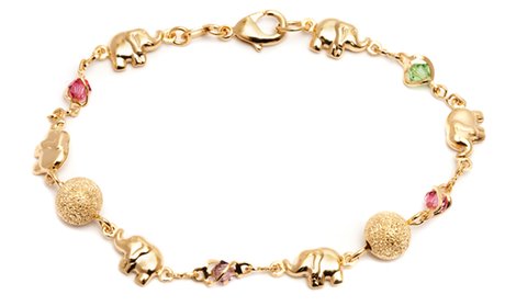 18K Gold Plated Elephant Anklet Made with Swarovski Elements