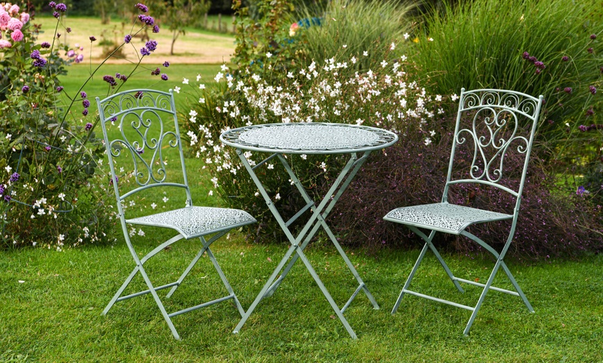 Image 1: Wrought Iron Garden Bistro Set, Choice of 2 Colours