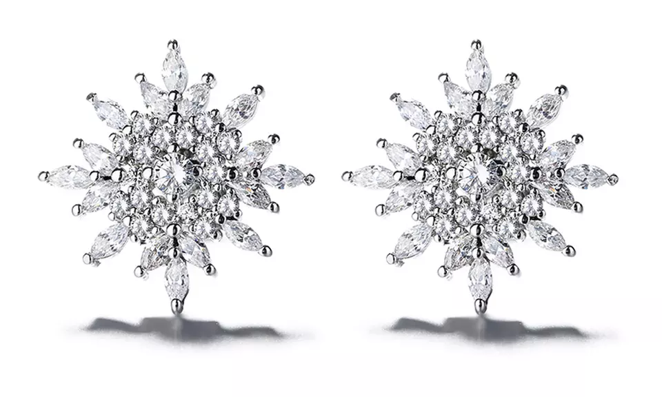 Sterling Silver Starburst Stud Earrings With Swarovski Crystals - Primary Image