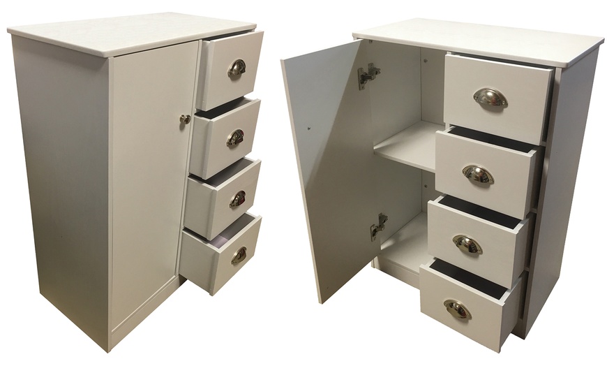 Image 2: Four-Drawer White Wooden Cabinet