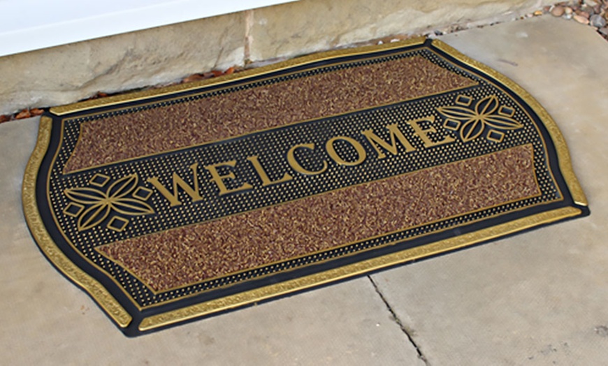 Image 1: Welcome Slogan Metallic Doormat