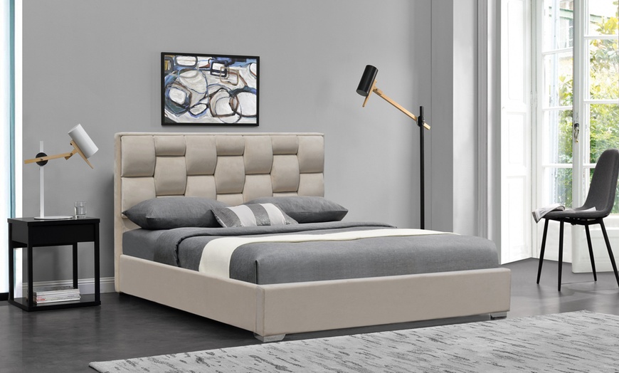 Image 3: Sydney Patterned Plush Bed Frame