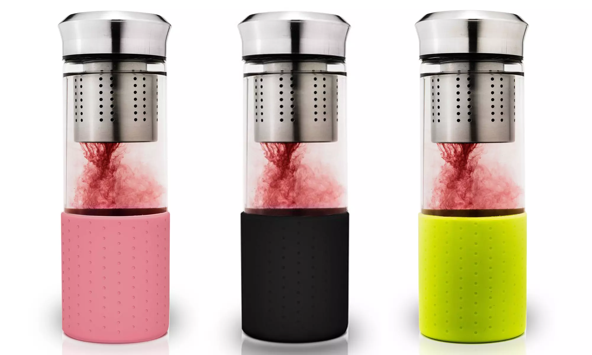 1x, 2x, 3x oder 6x Creano Teebereiter für unterwegs mit Neoprene-Hülle in Schwarz, Rosa oder Grün - Primary Image