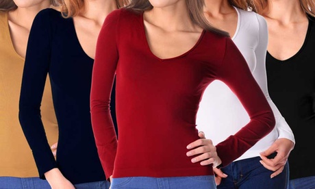Pack de 5 sous-pulls femme col v