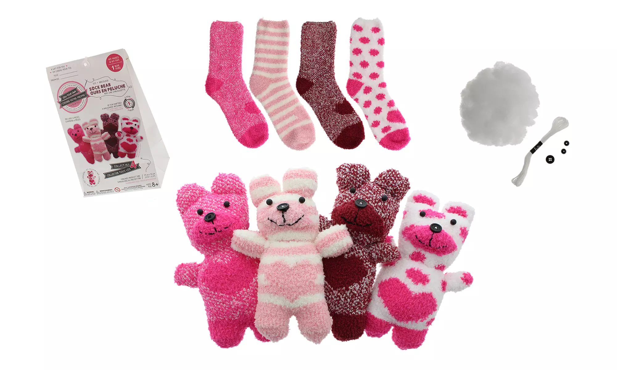 Four Sock Teddy Bear DIY Craft Kits - Primary Image