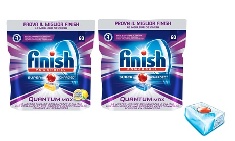 3 o 6 confezioni di Finish Quantum Max da 60 lavaggi, disponibili in 2 tipologie