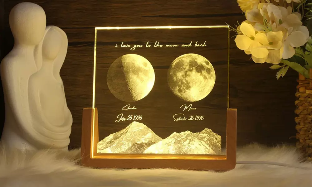 Personalisiertes LED-Kristall-Nachtlicht auf Holzsockel