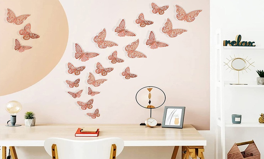 Image 2: 12, 36 or 60 Rose Gold Butterfly Wall Stickers