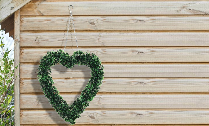 Image 5: Artificial Boxwood Green Leaves Heart Wreath