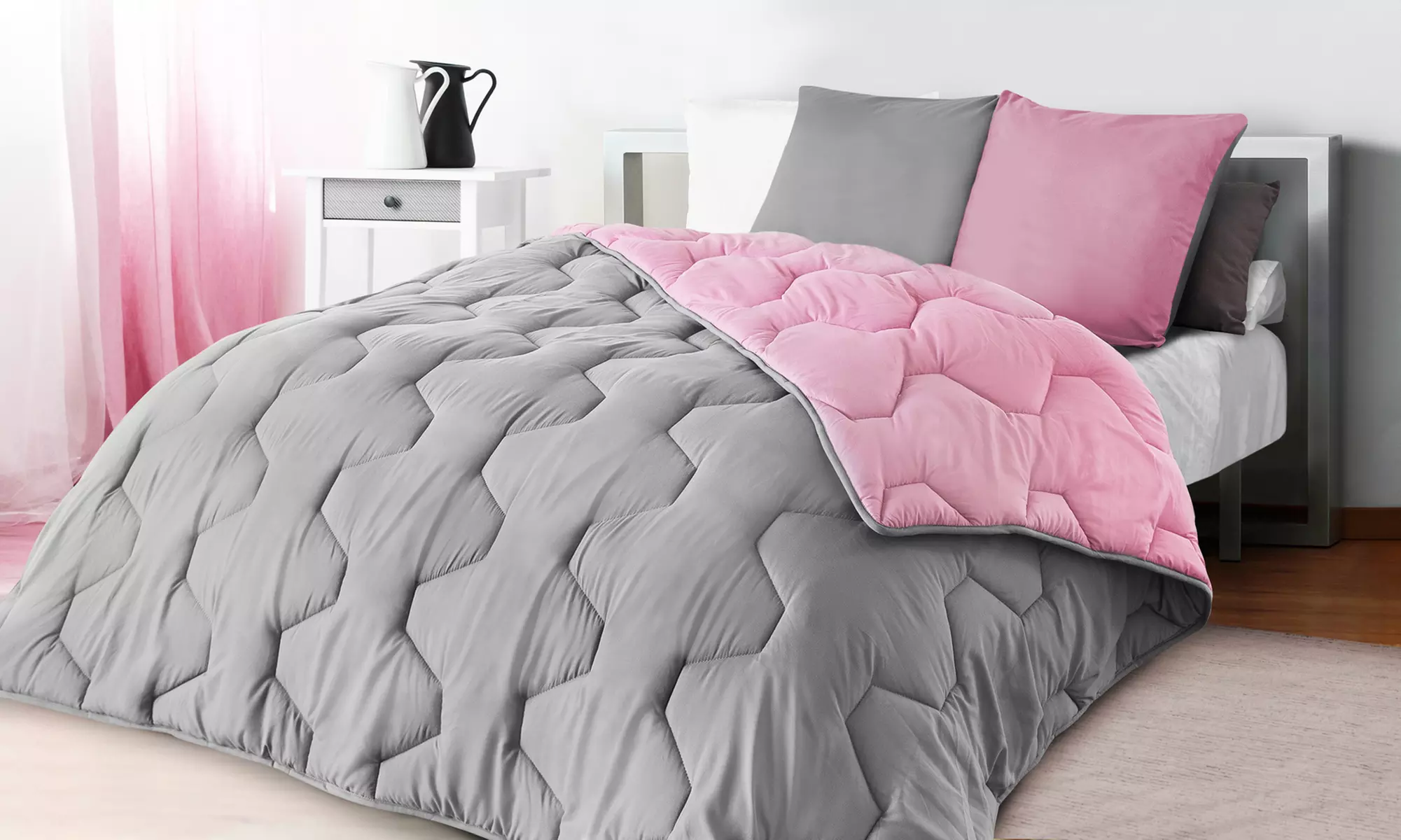 Couette 300 gr/m² bicolores réversible avec oreillers - Primary Image