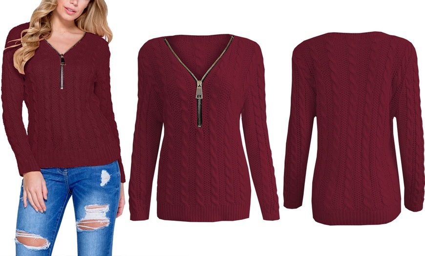 Image 8: Women's Zip Front Cable Knit Jumper