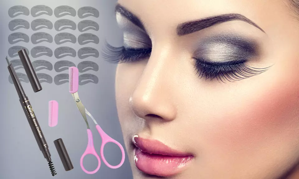 1x oder 2x 3-teiliges Set mit Augenbrauenschere, -stift und -schablone - Primary Image